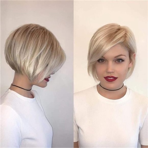 - Short Blonde Pixie Bob Wigs Layered Mixed Blonde Synthetic Wig